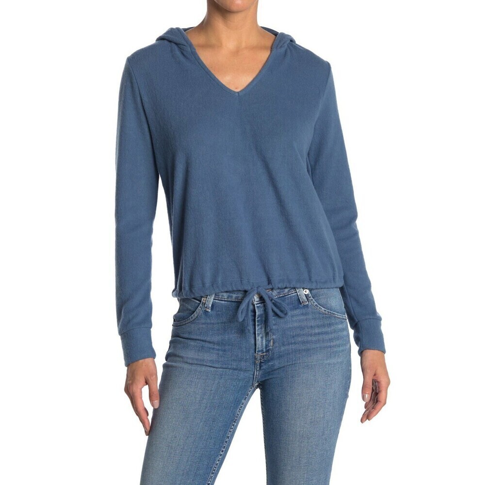 GIBSON LOOK women's Hoodie Pullover Drawstring Top In Dark Denim Blue Size L